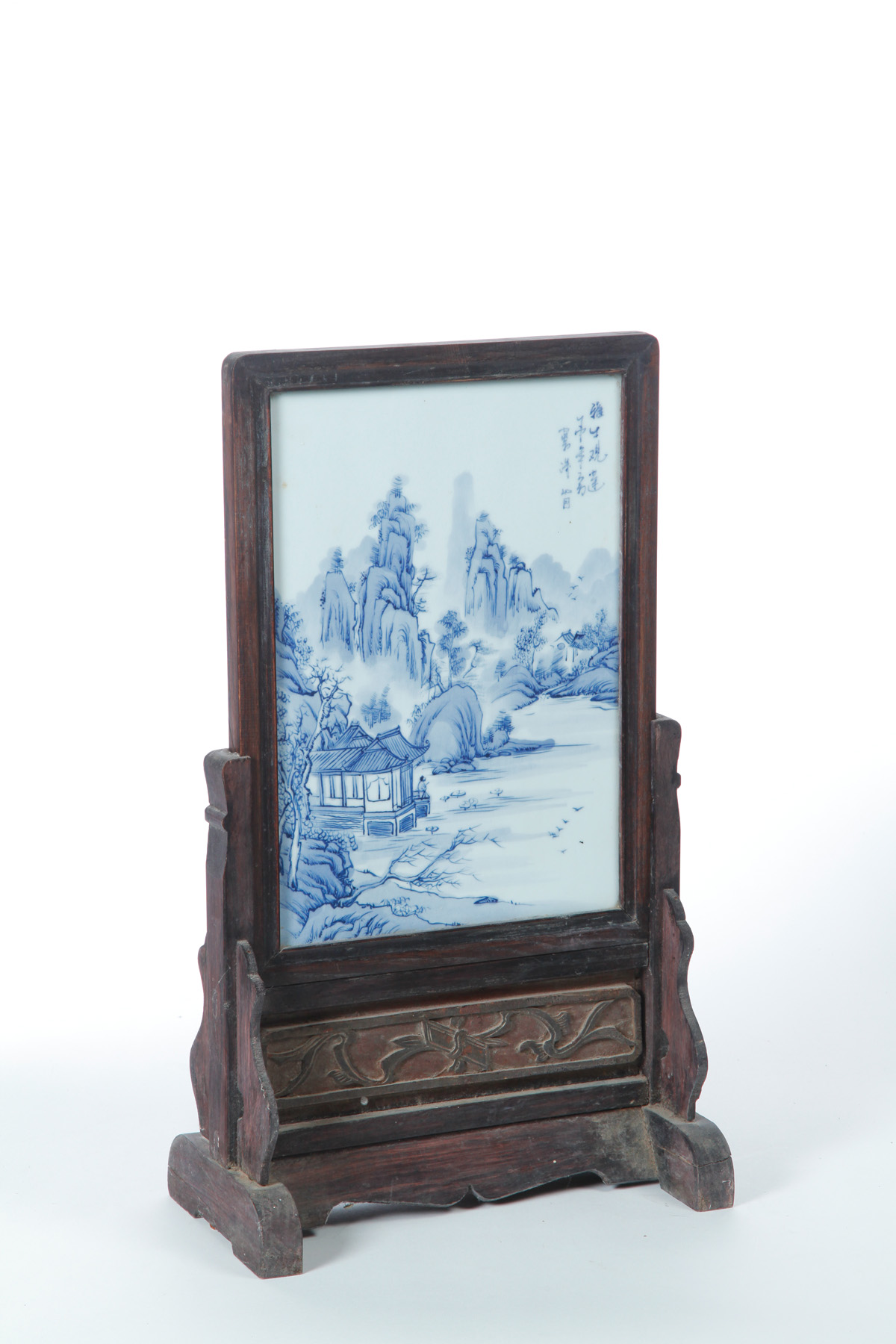 Appraisal: CHINESE PORCELAIN TABLE SCREEN Twentieth century Blue and white hand