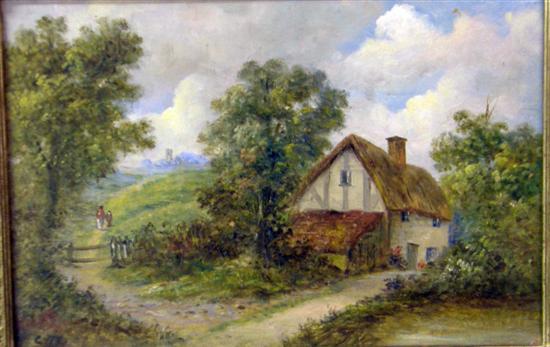 Appraisal: Christopher Maskell oil on board landscape with cottage monogrammed C