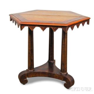 Appraisal: Gothic Revival Mahogany and Satinwood Veneer Center Table second quarter