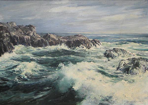 Appraisal: Joshua Lawrence Meador American - Coastal Rocks and Crashing Waves