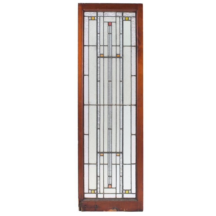 Appraisal: Prairie School window leaded glass in a geometric design with