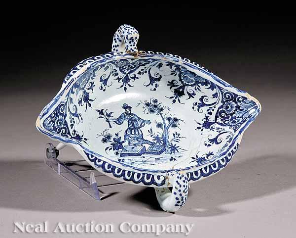 Appraisal: A French Faience Two-Handled Leaf-Shaped Sauceboat early th c Rouen