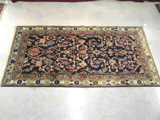 Appraisal: Hamadan Persian Handmade Rug stylized floral on indigo field '