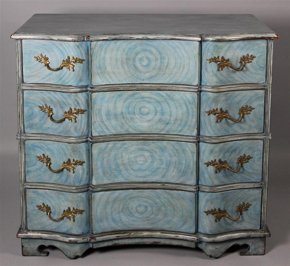 Appraisal: FRENCH STYLE FAUX BLUE GRAIN PAINTED COMMODE ESTATE OF TOM