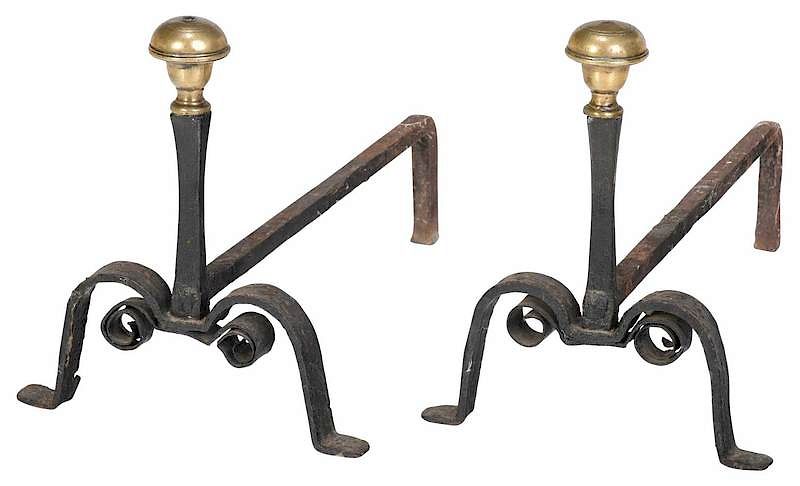 Appraisal: Rare William and Mary Brass and Iron Andirons th century