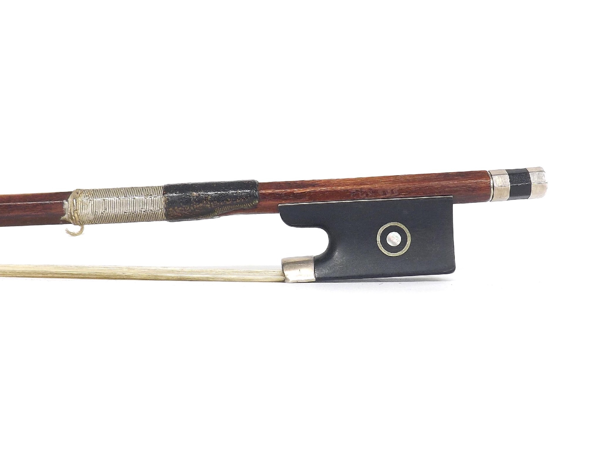 Appraisal: German silver mounted violin bow stamped Penzel the stick octagonal