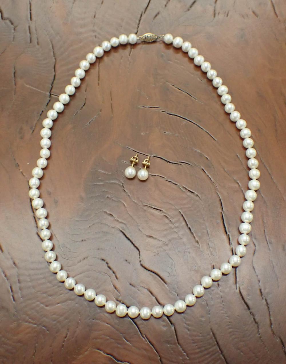 Appraisal: PEARL AND FOURTEEN KARAT GOLD NECKLACE AND EAR STUDS including