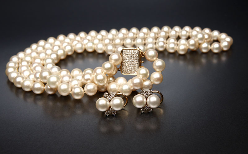 Appraisal: Group of cultured pearl and diamond jewelry Group of cultured