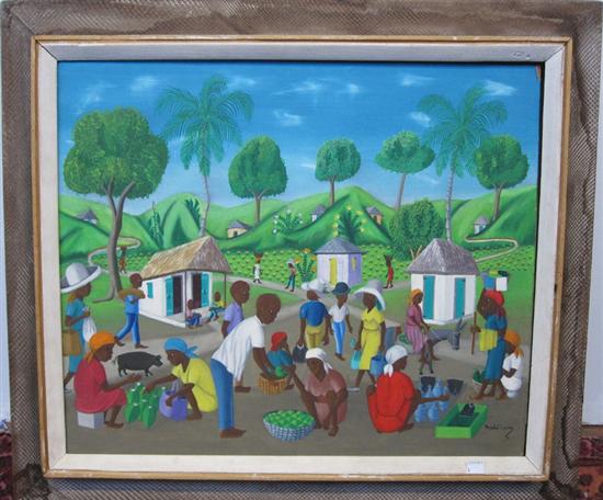 Appraisal: LUCIEN PRUDEL JAMAICAN TH C Jamaican market scene Framed oil