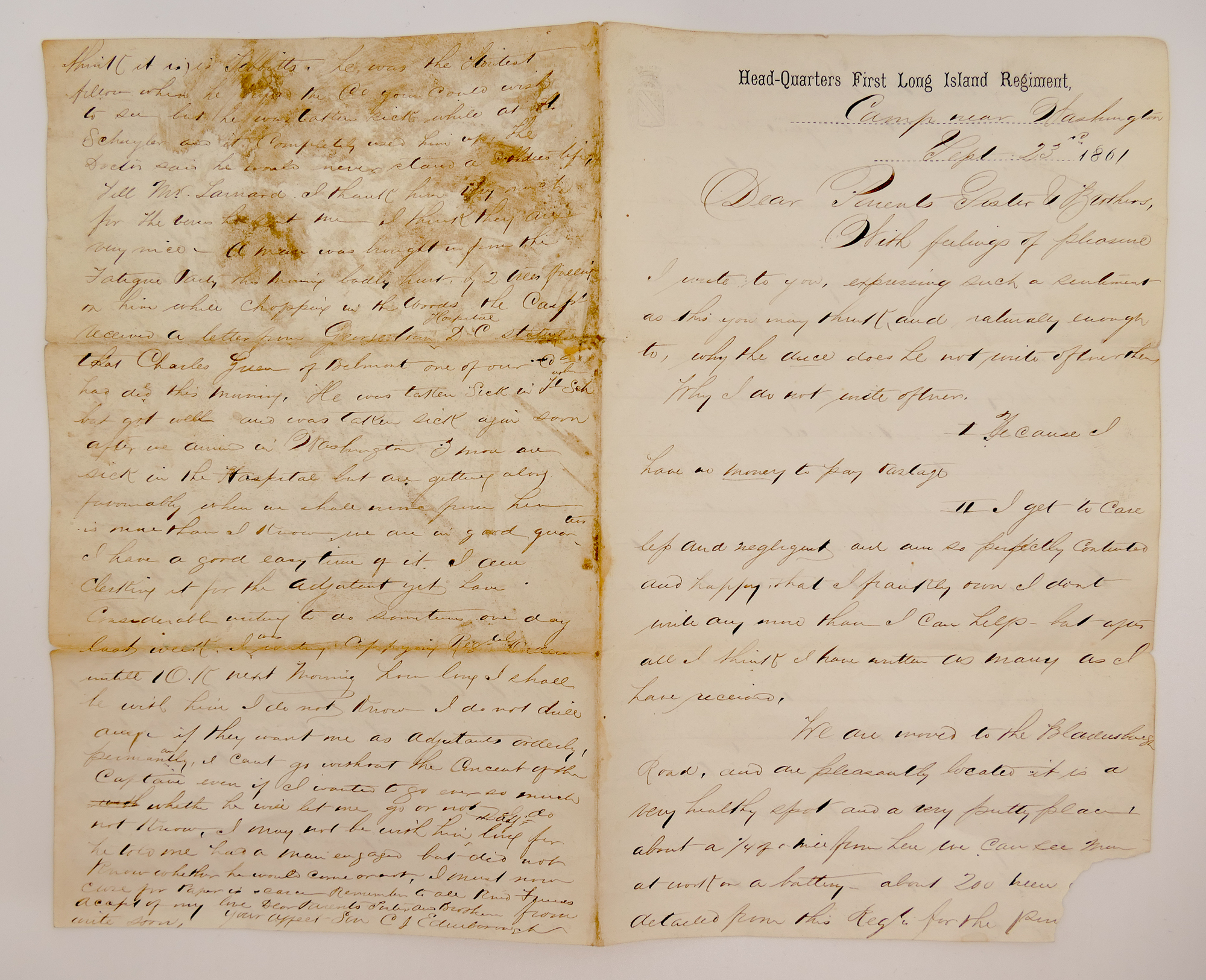 Appraisal: Long Island Regiment Civil War Letter