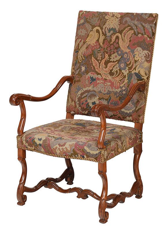 Appraisal: Flemish Baroque Style Needlework Open Armchair early th century fruitwood