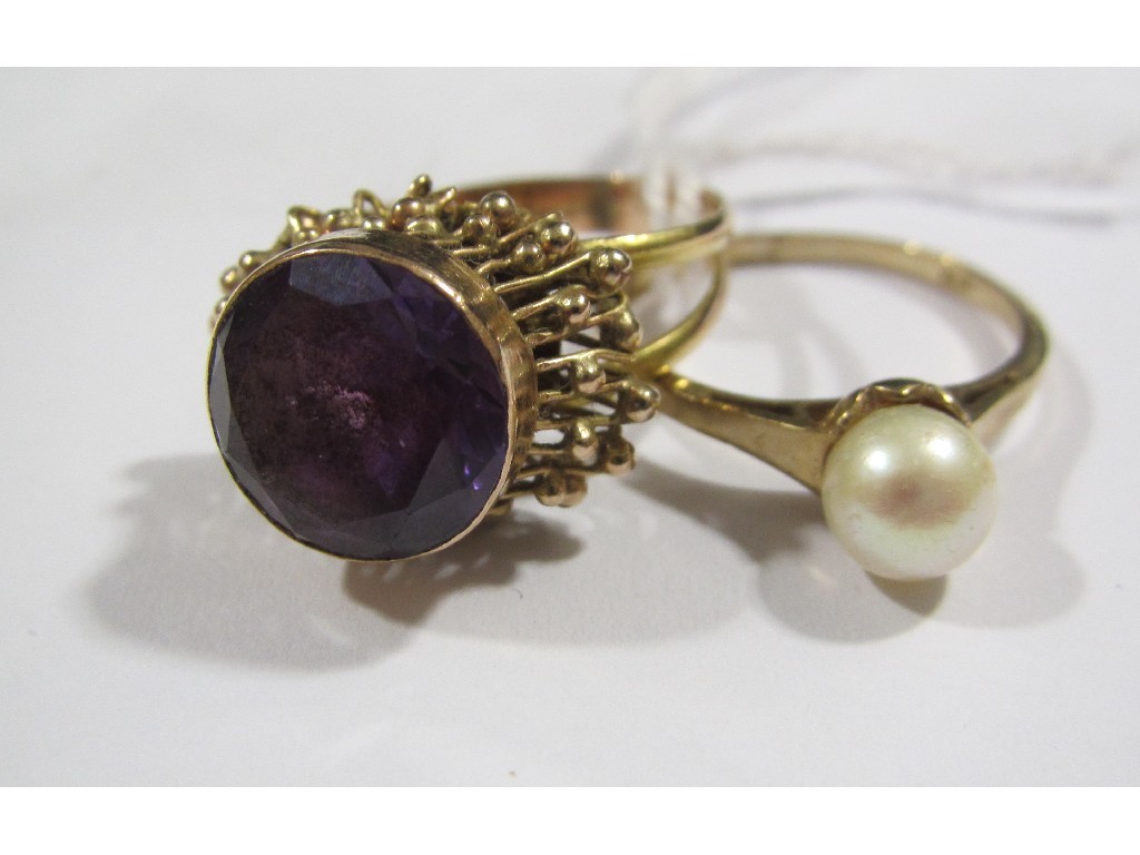 Appraisal: Lot comprising a ct gold pearl single stone ring and