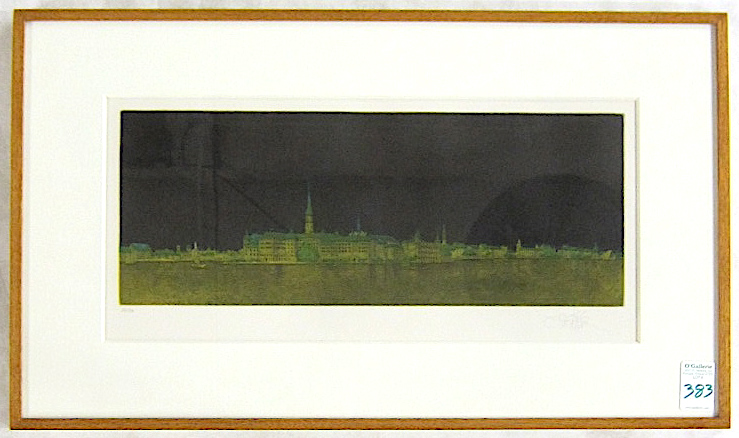 Appraisal: NOCTURNAL EUROPEAN CITYSCAPE MEZZOTINT IN COLOR th century image measures