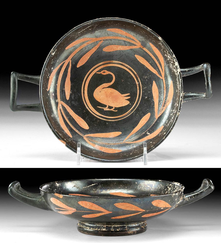 Appraisal: Fine Greek Xenon Pottery Kylix w Swan First Time At