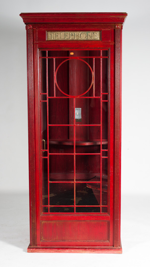 Appraisal: Wood and glass telephone booth painted red wood with glass