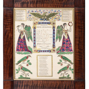 Appraisal: A Birth and Baptism Partially Printed and Watercolor Decorated Fraktur