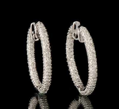 Appraisal: A Pair of Diamond Hoop Earrings k white gold hoop