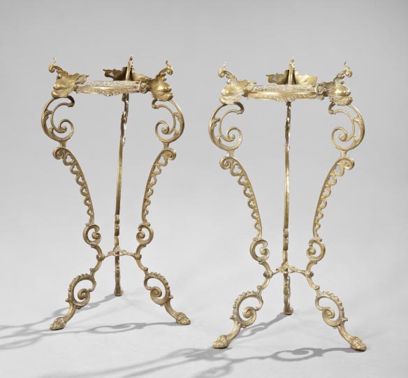 Appraisal: Pair of Italian Reticulated Brass Chairside Tables first quarter th