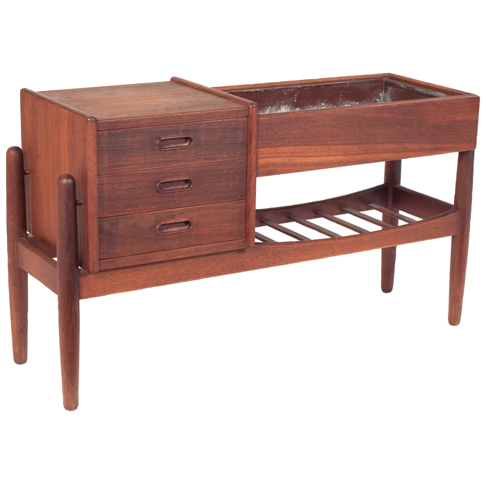 Appraisal: Danish Modern planter teak three drawers and a tray with