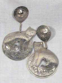 Appraisal: A pair of silver earrings in the form of cats