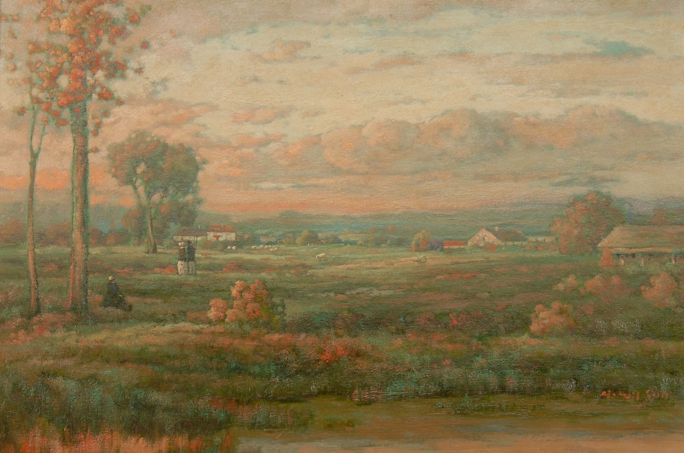 Appraisal: A WILSON th CenturyLandscape at sunset Signed lower right A