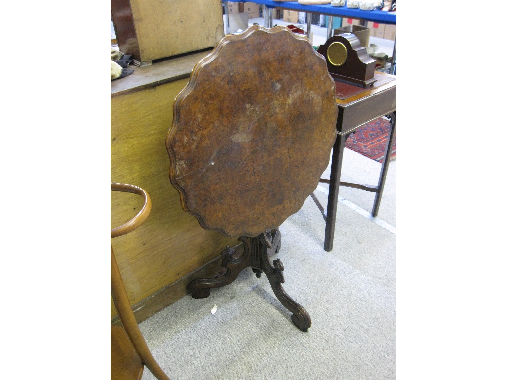 Appraisal: Burr walnut pie crust table upon gothic style base