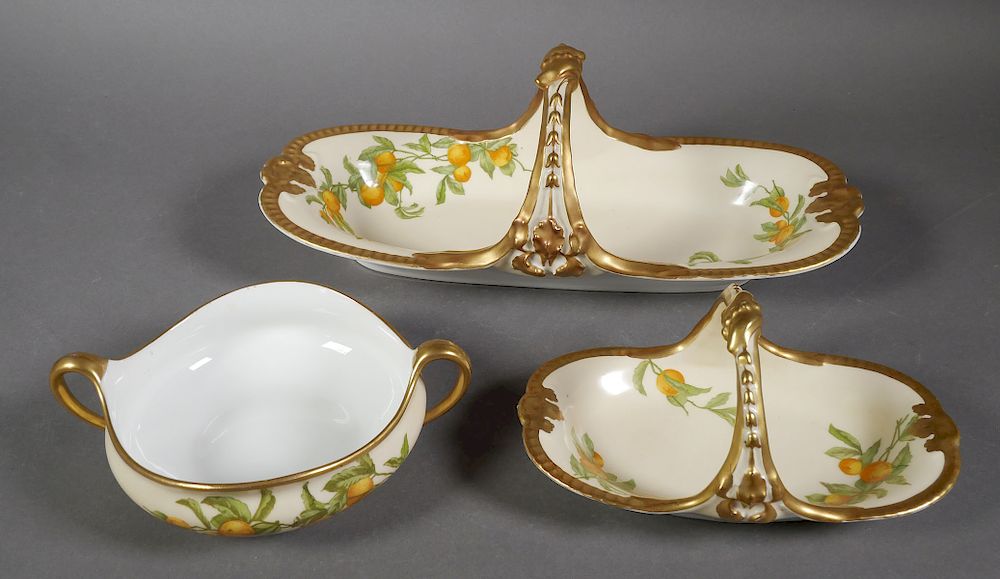 Appraisal: Limoges Florida Oranges Serving Pieces Serving bowl and two handled