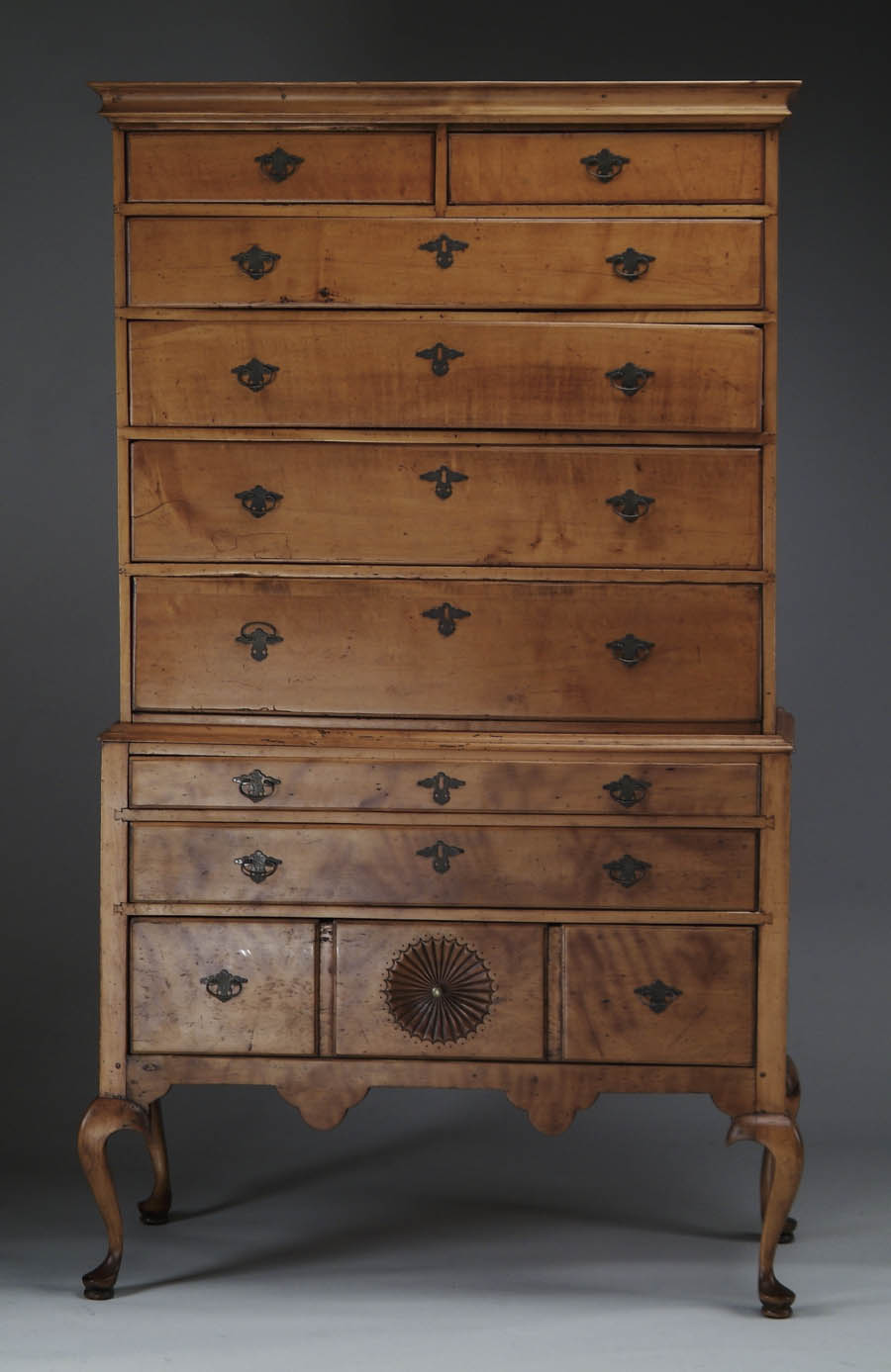 Appraisal: TWO PART QUEEN ANNE MAPLE HIGHBOY Attributed to Dunlap School