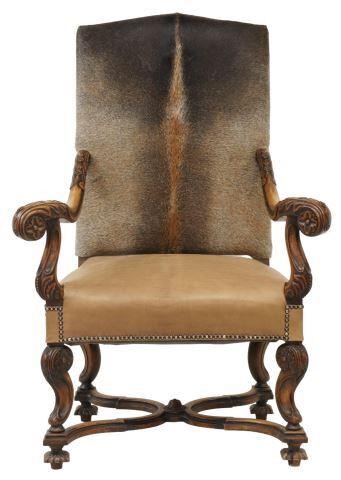 Appraisal: French Louis XIV style carved walnut armchair late th early