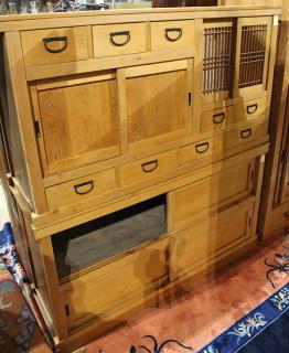 Appraisal: Japanese Two Japanese two-section mizuya kitchen tansu top left with