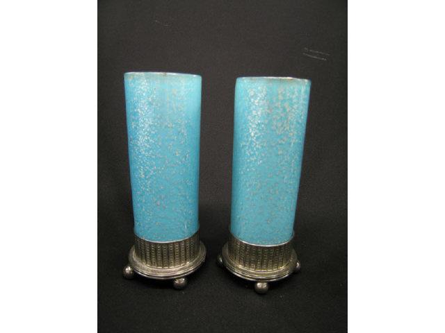 Appraisal: Pair of Victorian Art Glass Vases blue cased with silver