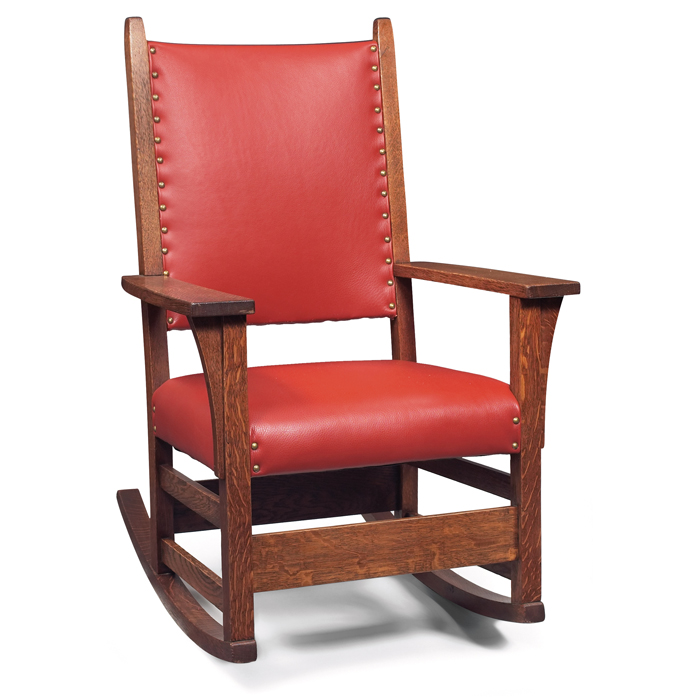 Appraisal: Gustav Stickley rocker similar to recovered leather seat and back