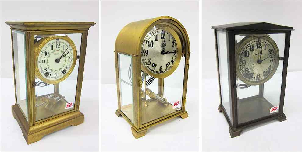 Appraisal: THREE SETH THOMAS CRYSTAL REGULATOR MANTEL CLOCKS ''Crystal Doric No