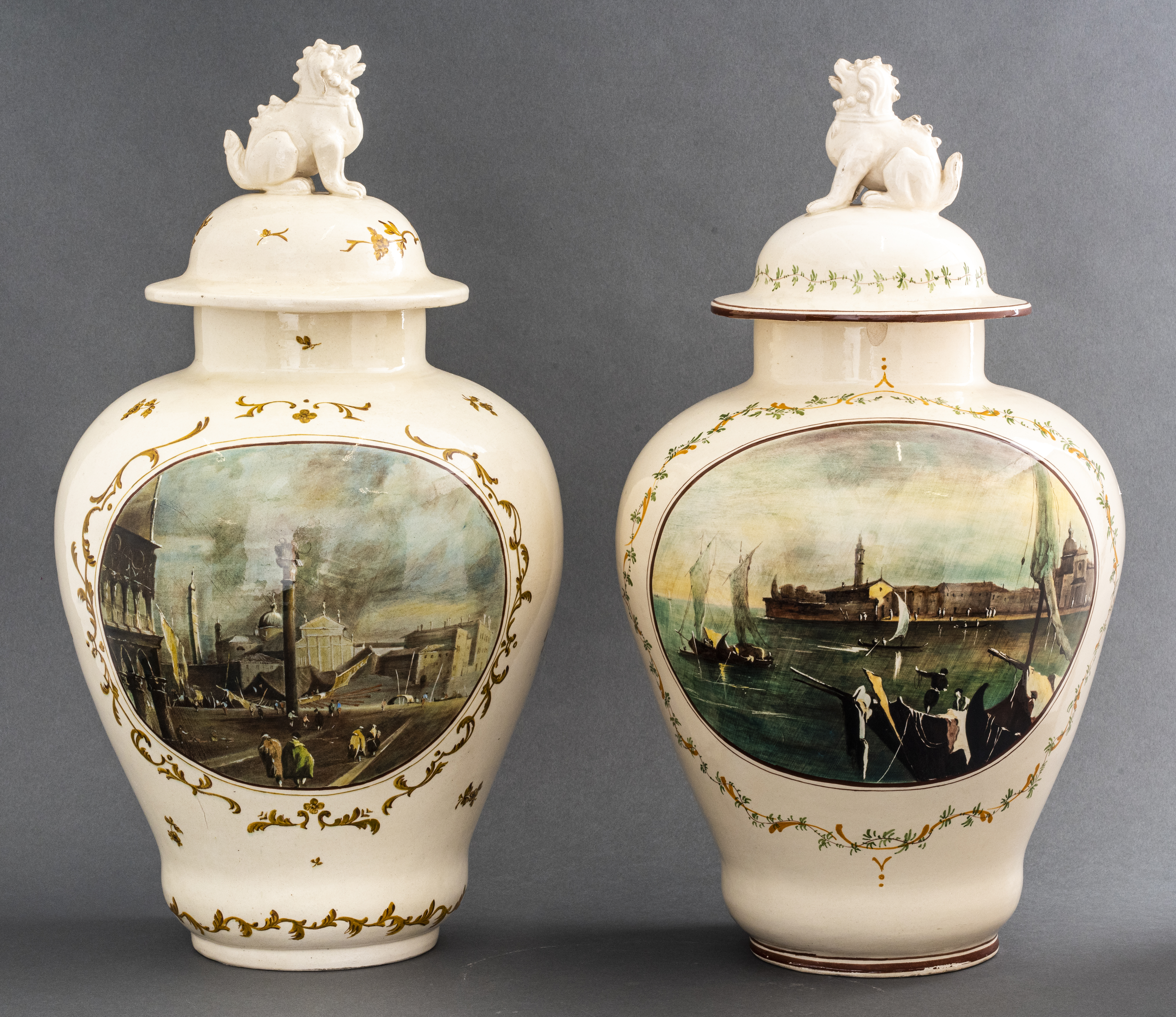 Appraisal: NOVE ITALIAN CERAMIC LIDDED BALUSTER JARS PR Nove Italian pair