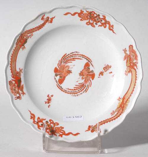 Appraisal: PLATE WITH RED DRAGON DECORATION Meissen circa Painted in iron