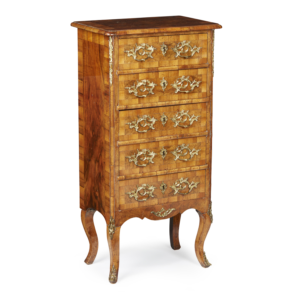 Appraisal: AUSTRIAN WALNUT PARQUETRY PETITE COMMODE MID TH CENTURY the rectangular