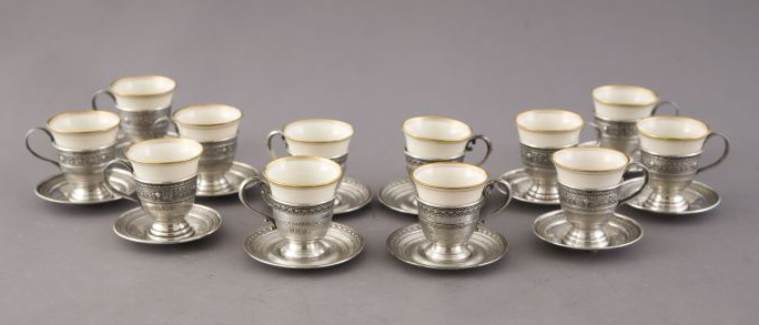 Appraisal: Thirty-Six-Piece Sterling and Porcelain After-Dinner Coffee Service for twelve persons