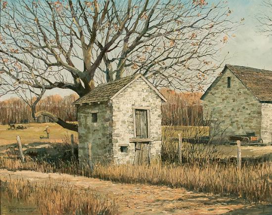 Appraisal: ERIC SLOANE American - Chester County Spring House oil on