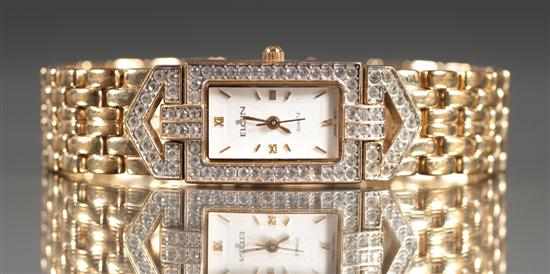 Appraisal: Elgin gold plated stainless steel and faux diamond ladies wrist