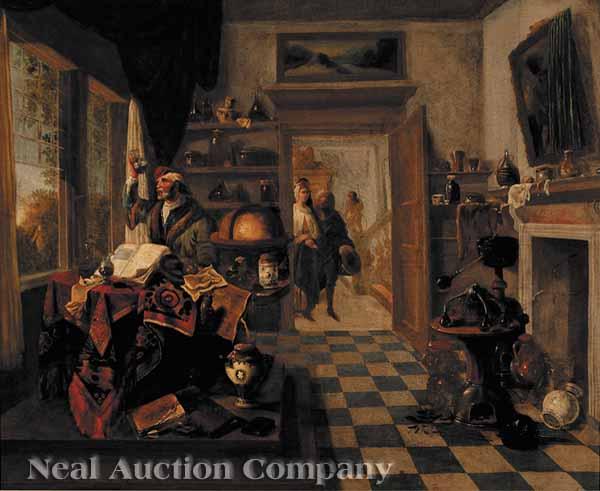 Appraisal: Continental School th c The Alchemist in His Laboratory oil