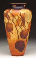 Appraisal: DAUM NANCY CAMEO VASE Light brown leaves and fruit against