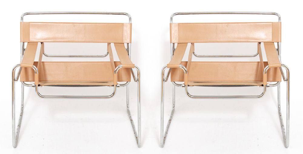 Appraisal: Marcel Breuer Tan Wassily B Armchairs Pair Pair of Marcel