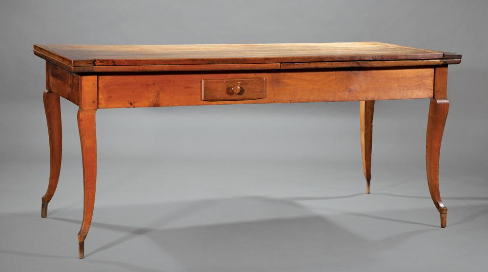 Appraisal: Louis XV-Style Carved Fruitwood Draw-Leaf Table th c plank top