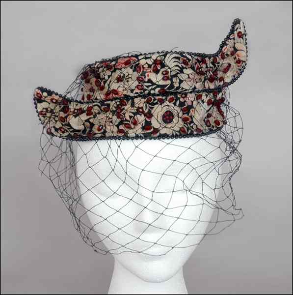 Appraisal: BES-BEN EMBROIDERED LOOP HAT c White satin stitch embroidery in