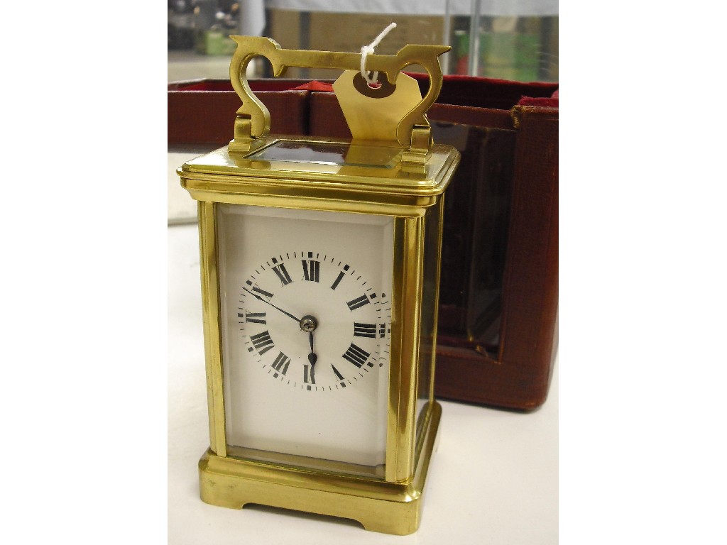 Appraisal: French carriage clock striking on a gong within a corniche