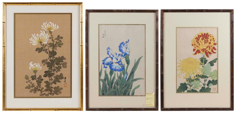 Appraisal: THREE JAPANESE FLORAL PRINTS EARLY TH CENTURY TWO X SIGHT