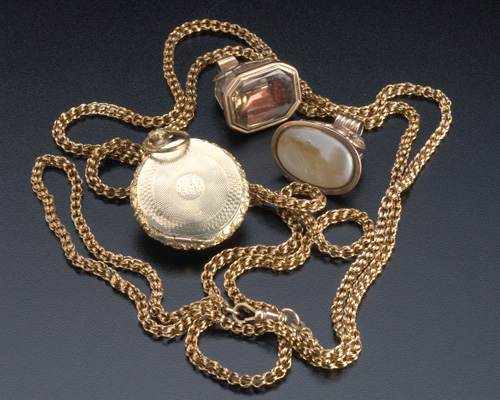 Appraisal: th C watch related jewelry k fob with intaglio-cut agate