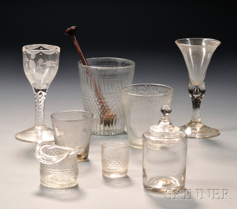 Appraisal: Eight Colorless Blown-molded and Free-blown Glassware Items America th to