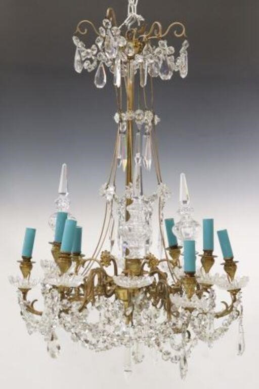 Appraisal: French gilt metal nine-light chandelier th c fluted standard issuing