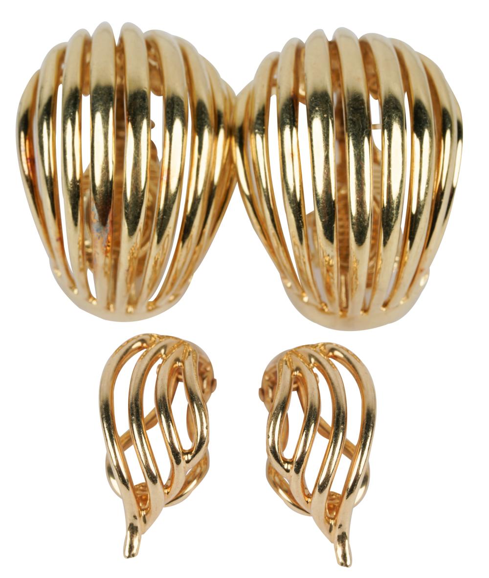 Appraisal: TWO PAIRS OF KARAT YELLOW GOLD EARCLIPSeach stamped k grams